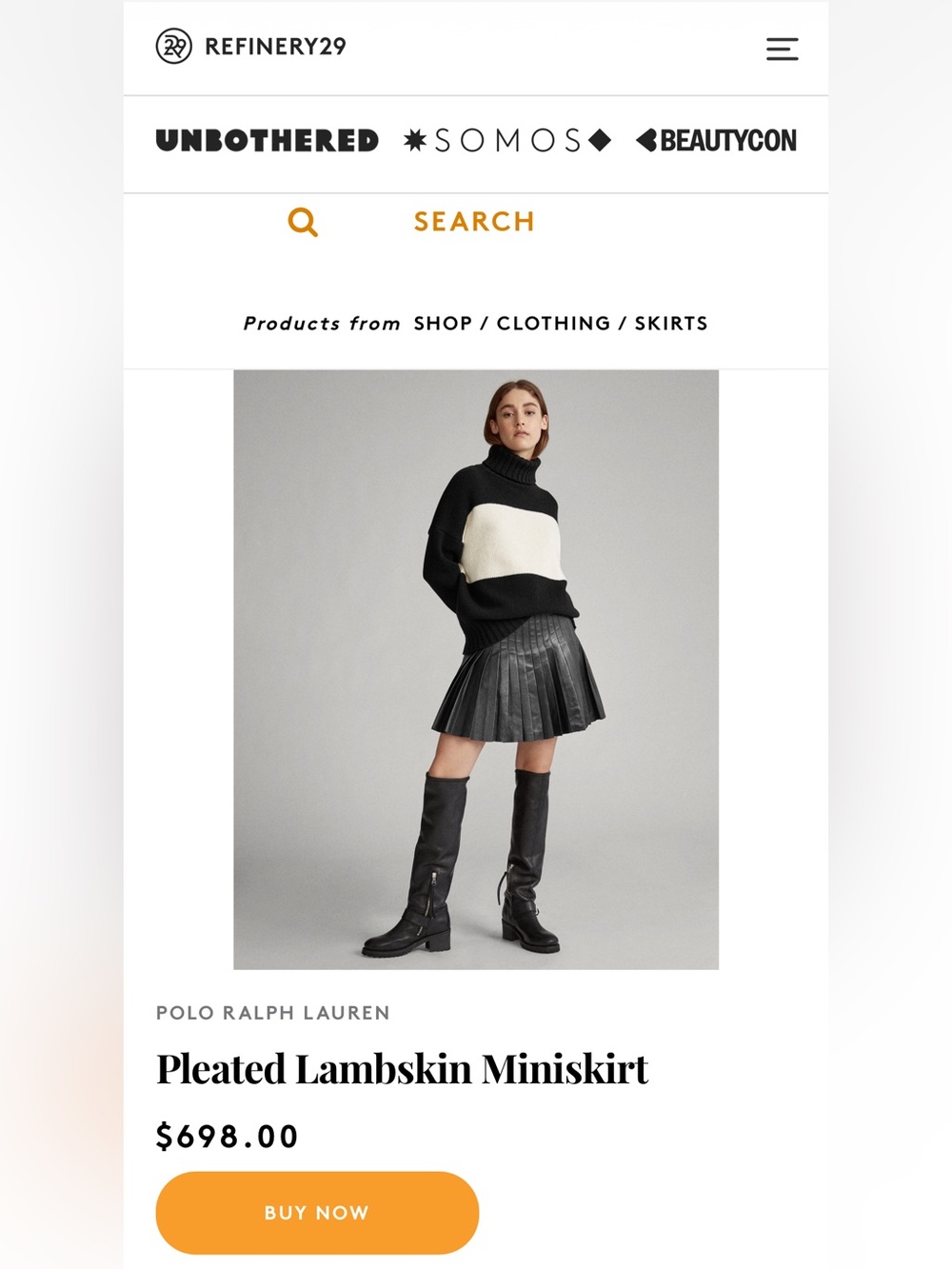Polo by Ralph Lauren Black Pleated Lambskin Miniskirt